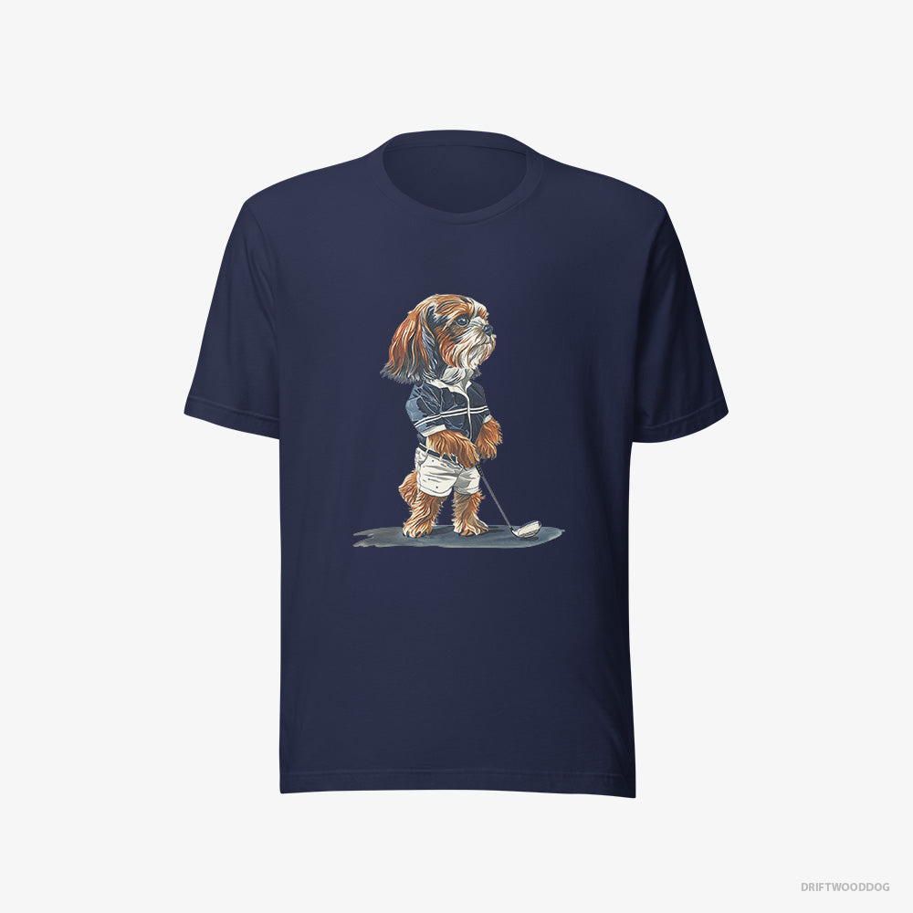 Beagle T-Shirt – Men Navy T-Shirt Eco-Friendly – Practicing the Perfect Putt (on White Background)