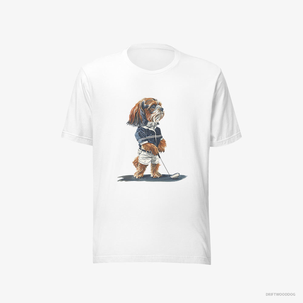 Beagle T-Shirt – Men White T-Shirt Eco-Friendly – Practicing the Perfect Putt (on White Background)