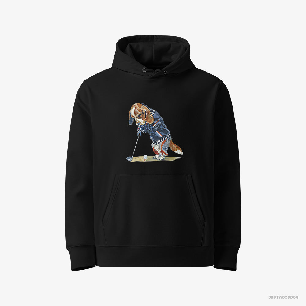 Beagle Hoodie – Women Black Hoodie Eco-Friendly – Crushing the Golf Ball (on White Background)