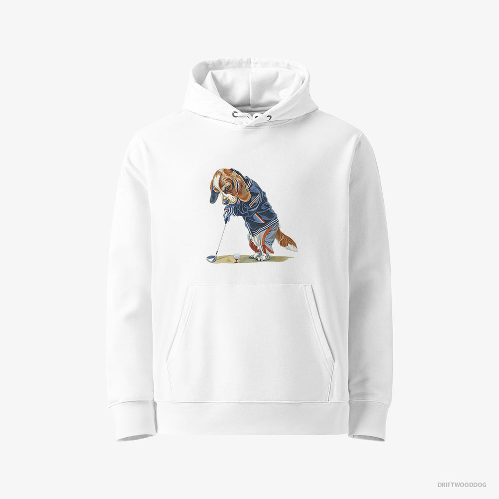 Beagle Hoodie – Men White Hoodie Eco-Friendly – Crushing the Golf Ball (on White Background)