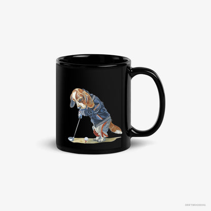 Beagle Mug – Unisex Black Mug Classic – Crushing the Golf Ball (on White Background)