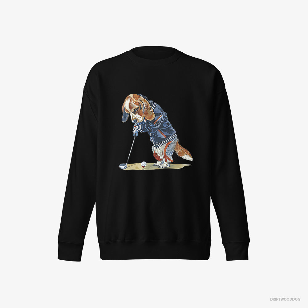 Beagle Sweatshirt – Men Black Sweatshirt Eco-Friendly – Crushing the Golf Ball (on White Background)