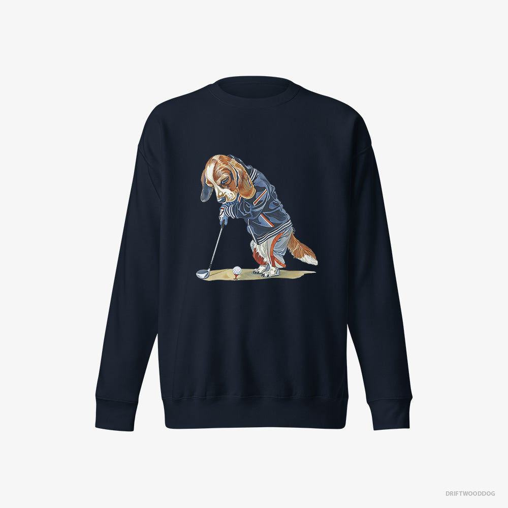 Beagle Sweatshirt – Men Navy Sweatshirt Eco-Friendly – Crushing the Golf Ball (on White Background)