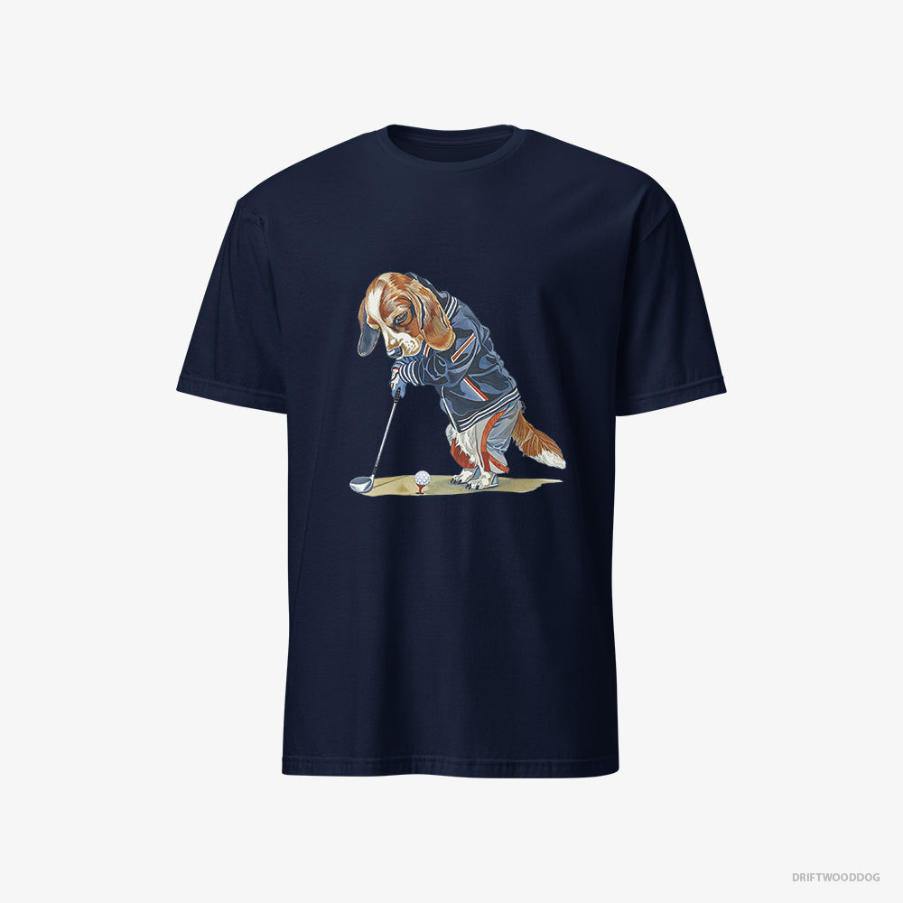 Beagle T-Shirt – Men Navy T-Shirt Classic – Crushing the Golf Ball (on White Background)