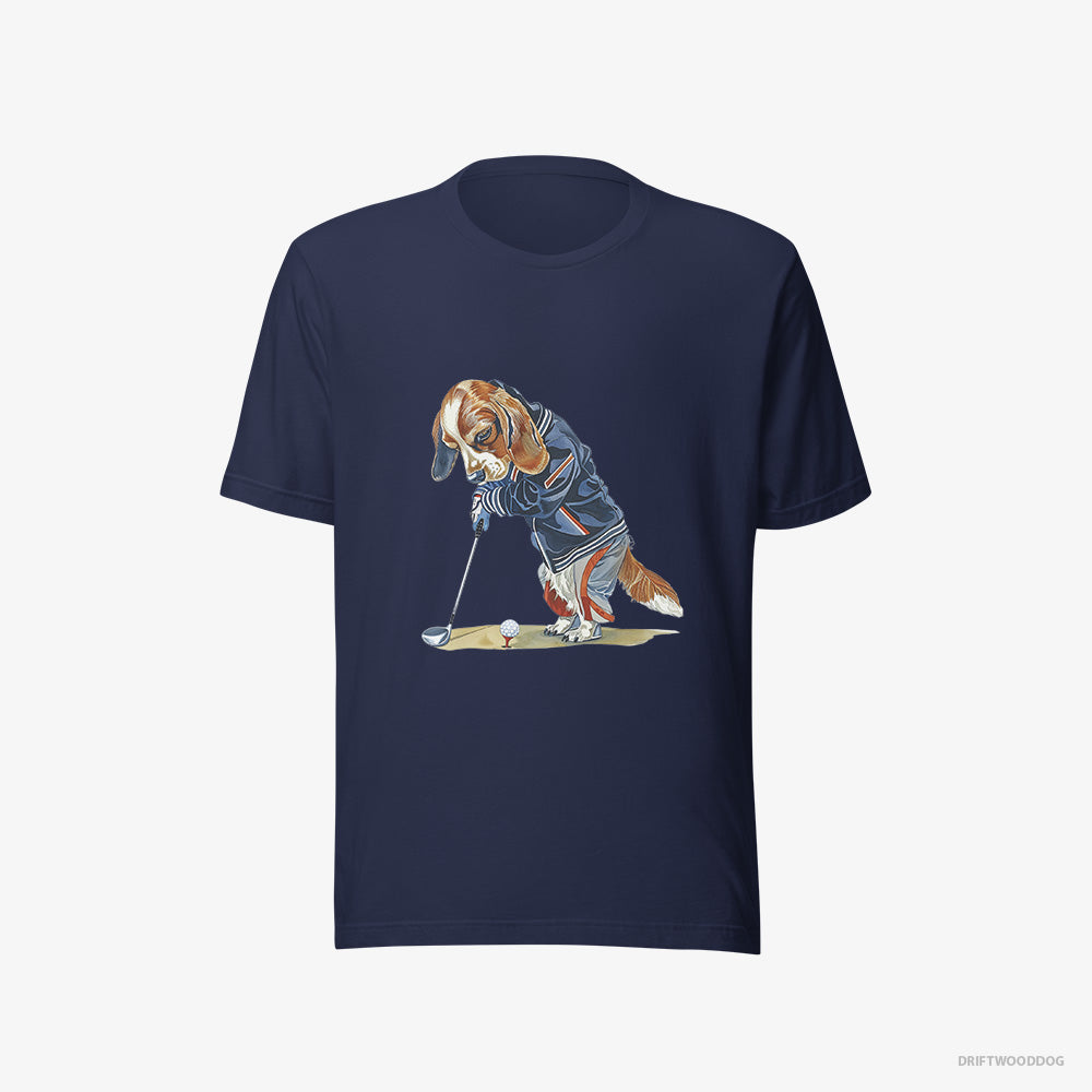 Beagle T-Shirt – Men Navy T-Shirt Eco-Friendly – Crushing the Golf Ball (on White Background)