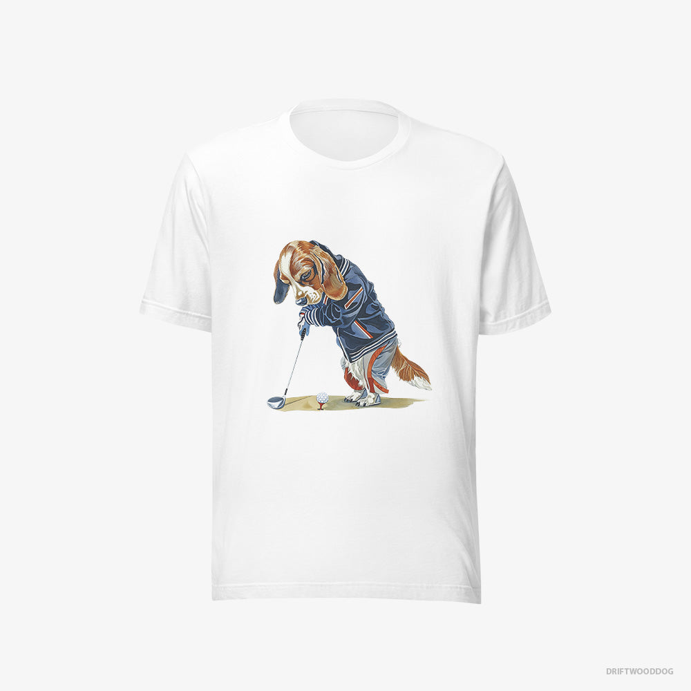 Beagle T-Shirt – Men White T-Shirt Eco-Friendly – Crushing the Golf Ball (on White Background)