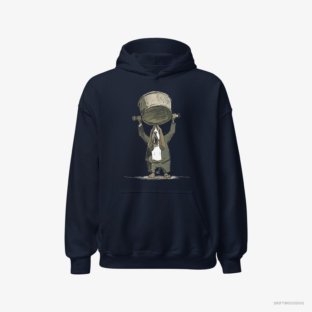 Funny Basset Hound Swinging a Bowl Overhead – Men's Hoodie Navy – Classic