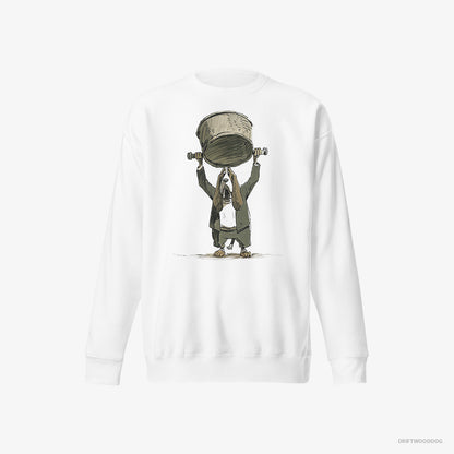 Basset Hound Swinging a Bowl Overhead White Sweatshirt