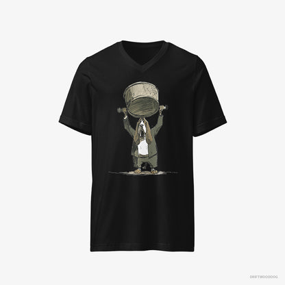 Basset Hound Swinging a Bowl Overhead Black T-Shirt