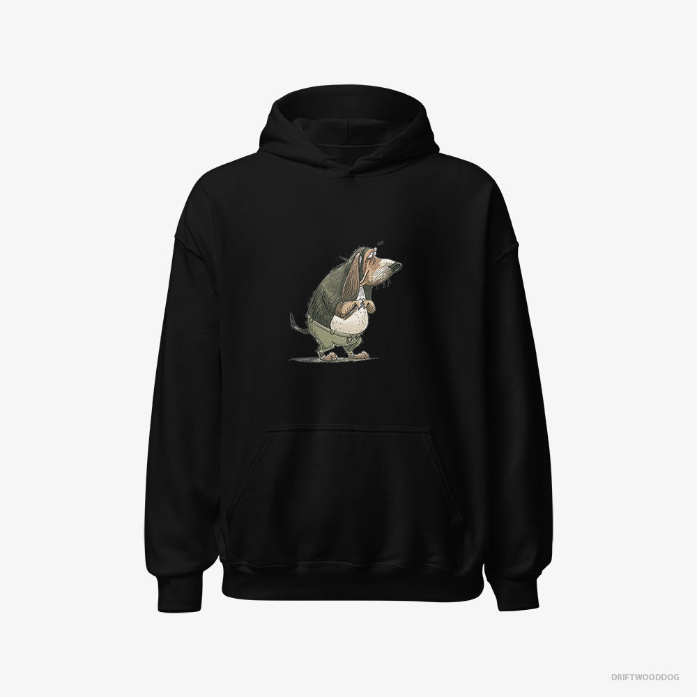 Basset Hound Hoodie – Men Black Hoodie Classic – Being Upset (on White Background)