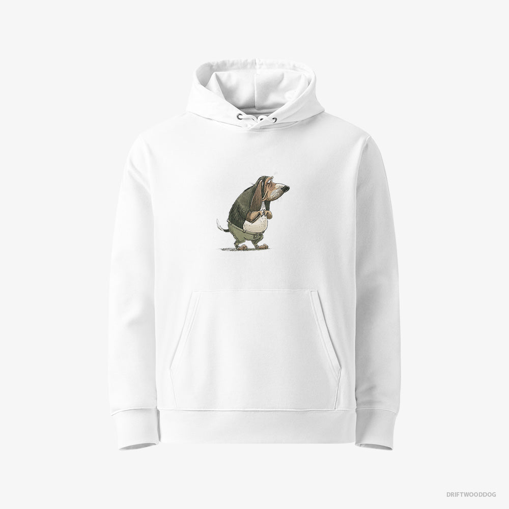 Basset Hound Hoodie – Men White Hoodie Eco-Friendly – Being Upset (on White Background)