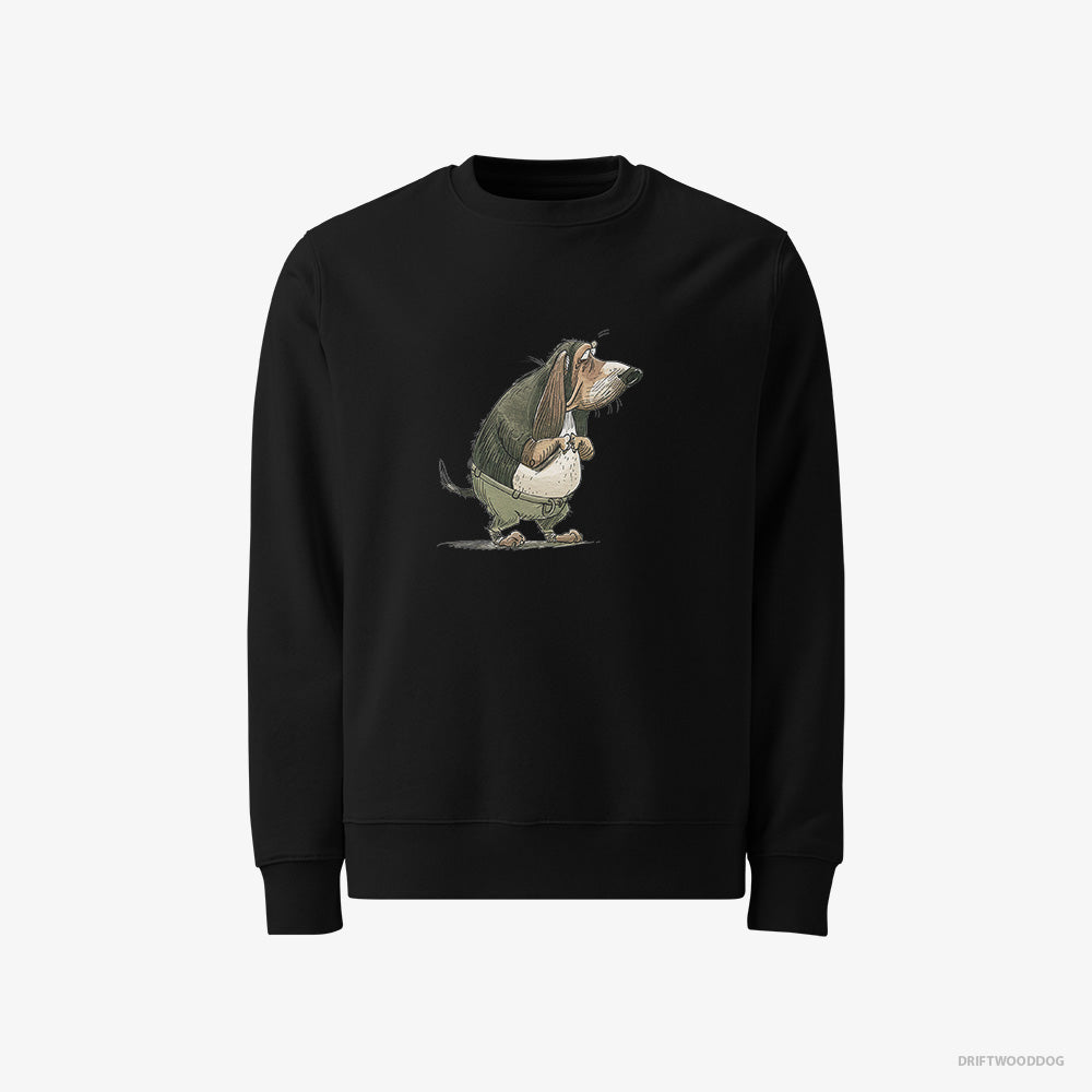 Basset Hound Sweatshirt – Men Black Sweatshirt Classic – Being Upset (on White Background)