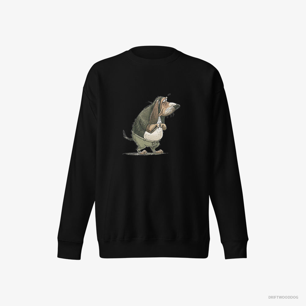 Basset Hound Sweatshirt – Women Black Sweatshirt Eco-Friendly – Being Upset (on White Background)