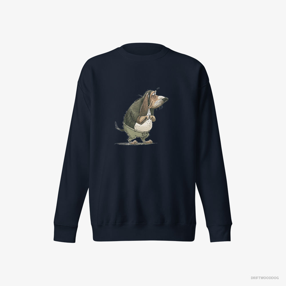 Basset Hound Sweatshirt – Women Navy Sweatshirt Eco-Friendly – Being Upset (on White Background)