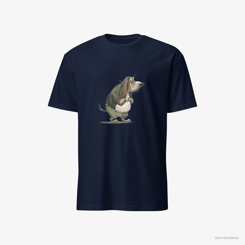 Basset Hound T-Shirt – Women Navy T-Shirt Classic – Being Upset (on White Background)