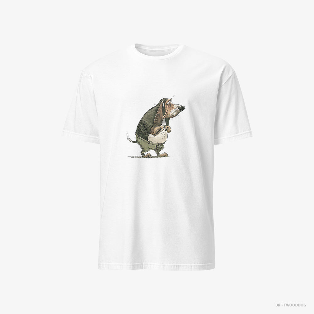 Basset Hound T-Shirt – Men White T-Shirt Classic – Being Upset (on White Background)