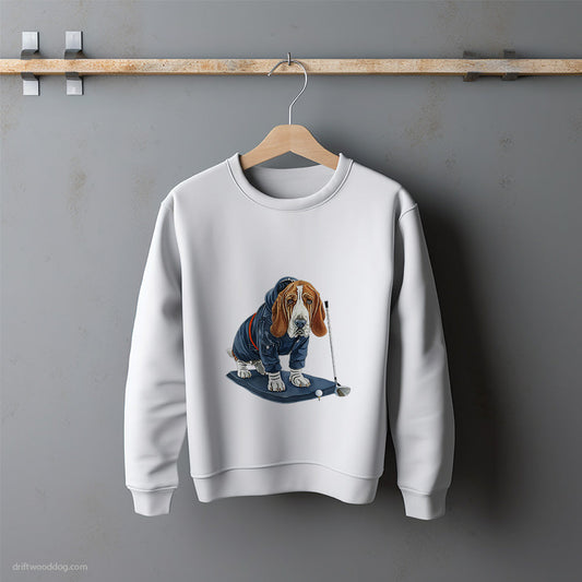 Basset Hound on a Golf Journey Sweatshirt – Unisex Sweatshirt for Dog Lovers