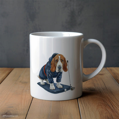 Basset Hound on a Golf Journey Mug – Unique Dog Cups | Dog-Themed Mugs