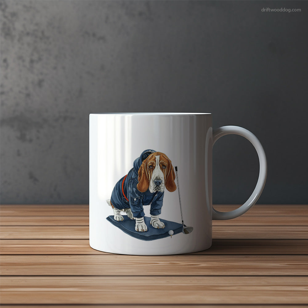 Basset Hound on a Golf Journey Mug – Funny Dog Coffee Mugs | Quirky Canine Drinkware