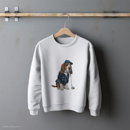 Basset Hound Ready for a Golf Challenge Sweatshirt – Unisex Sweatshirt for Dog Lovers