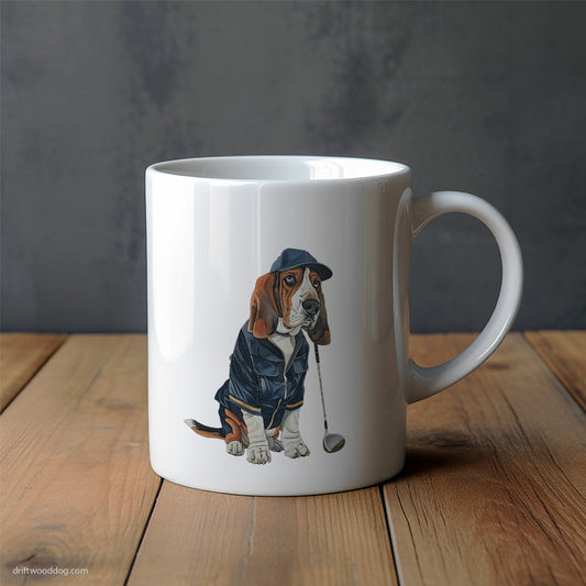 Basset Hound Ready for a Golf Challenge Mug – Unique Dog Cups | Dog-Themed Mugs