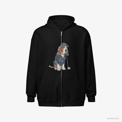 Basset Hound Ready for a Golf Challenge Black Hoodie