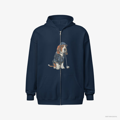 Basset Hound Ready for a Golf Challenge Navy Hoodie