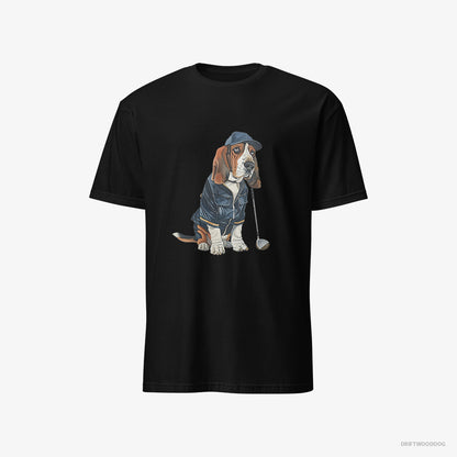 Basset Hound Ready for a Golf Challenge Black T-Shirt