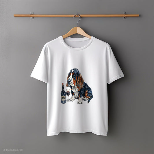 Basset Hound Toasting to Wine and Good Times T-Shirt – Unisex Tee for Dog Lovers