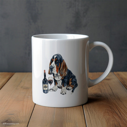 Basset Hound Toasting to Wine and Good Times Mug – Unique Dog Cups | Dog-Themed Mugs