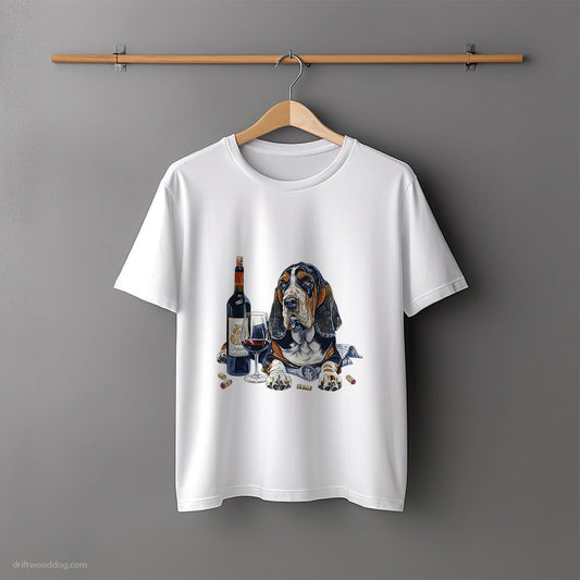 Basset Hound Drinking Wine with Style T-Shirt – Unisex Tee for Dog Lovers