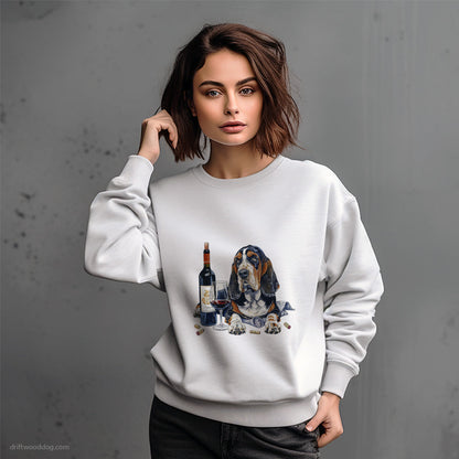 Basset Hound Drinking Wine with Style Sweatshirt – Dog-Themed Gifts for Dog Lovers