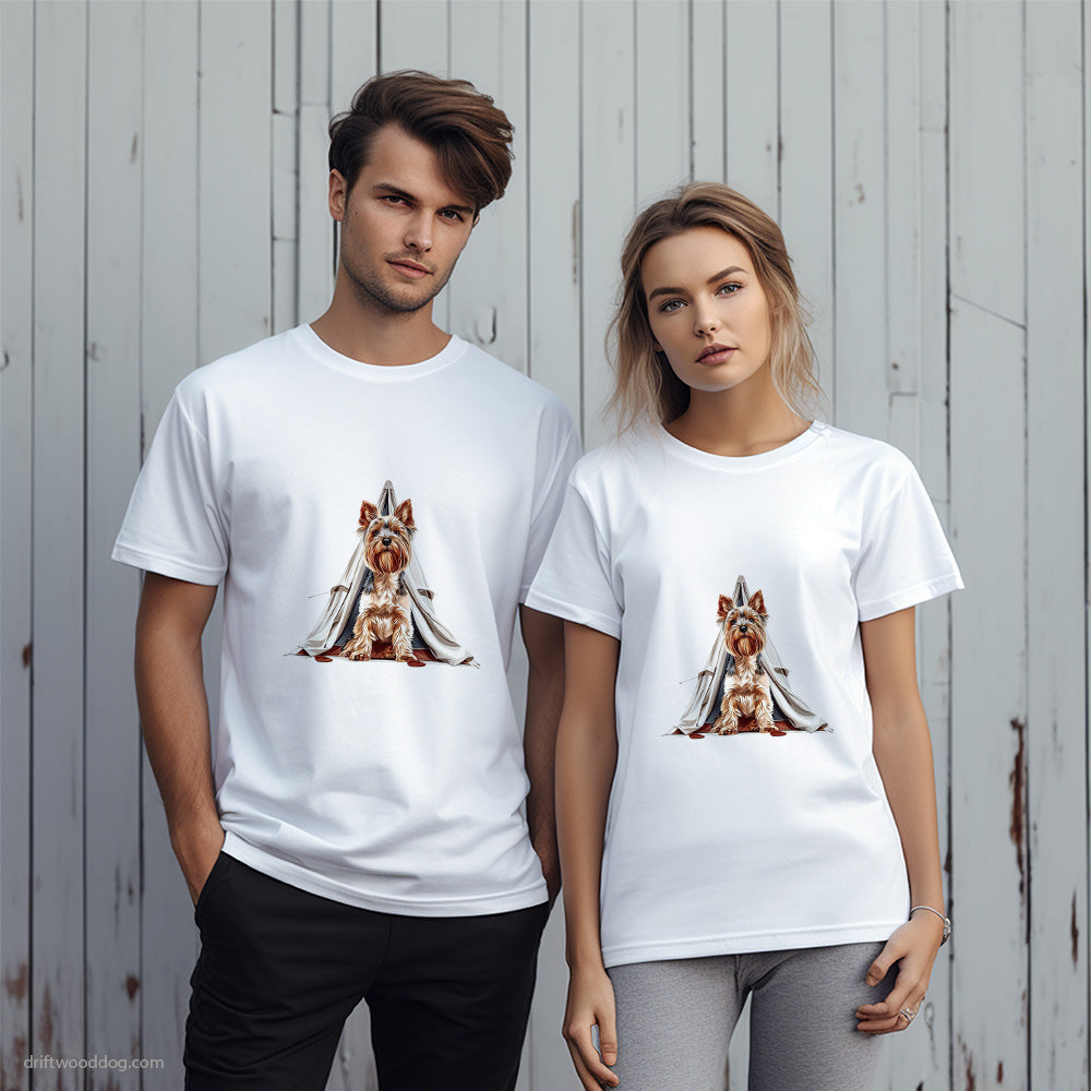 Yorkshire Terrier on a Camping Trip T-Shirt – Unique Dog T-Shirts for Pet Lovers