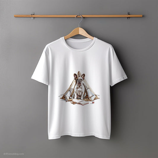 French Bulldog on a Tent Retreat T-Shirt – Unisex Tee for Dog Lovers