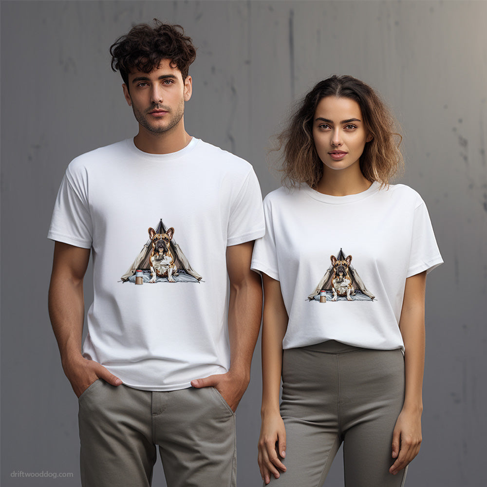 French Bulldog Going on a Tent Adventure T-Shirt – Unisex T-Shirt for Dog Lovers 