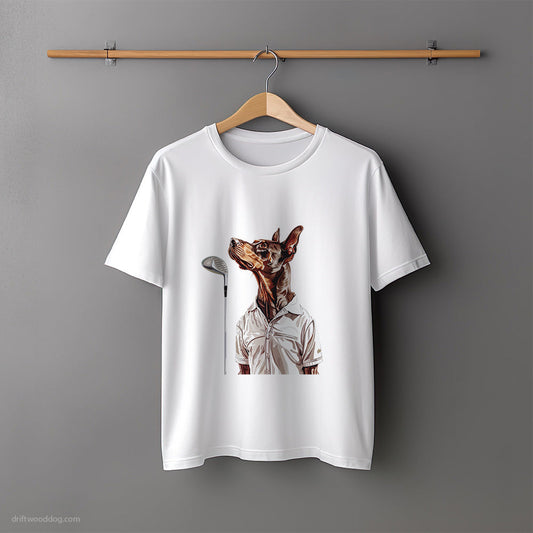 Dobermann on a Golf Adventure T-Shirt – Unisex Tee for Dog Lovers