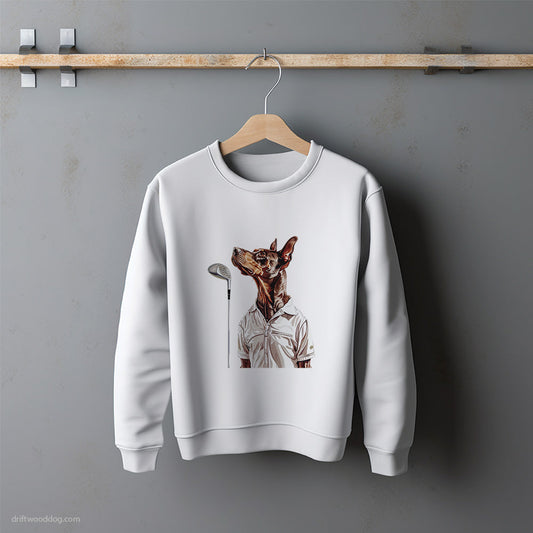 Dobermann on a Golf Adventure Sweatshirt – Unisex Sweatshirt for Dog Lovers