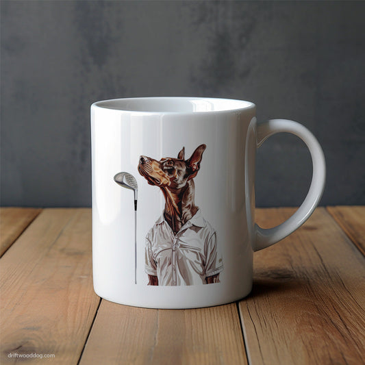 Dobermann on a Golf Adventure Mug – Unique Dog Cups | Dog-Themed Mugs