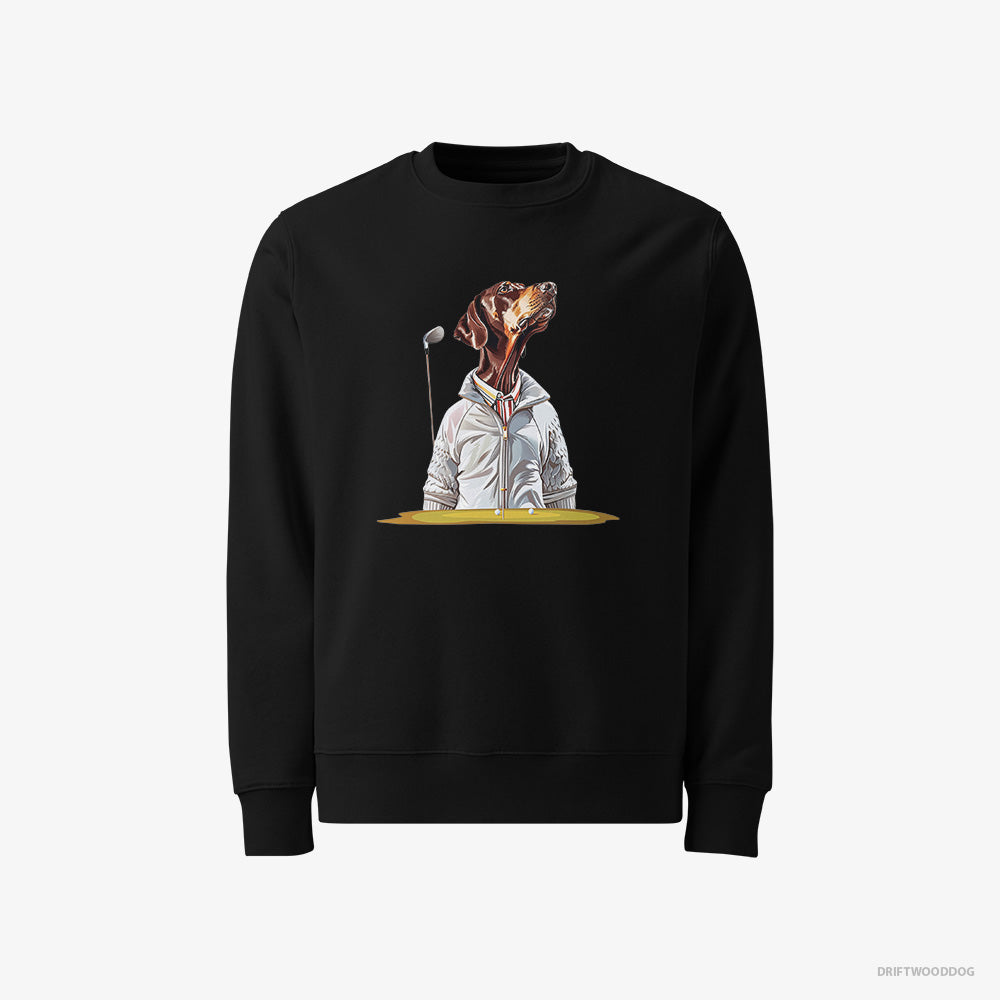 Dobermann Sweatshirt – Men Black Sweatshirt Classic – Ready for the Golf Tournament (on White Background)