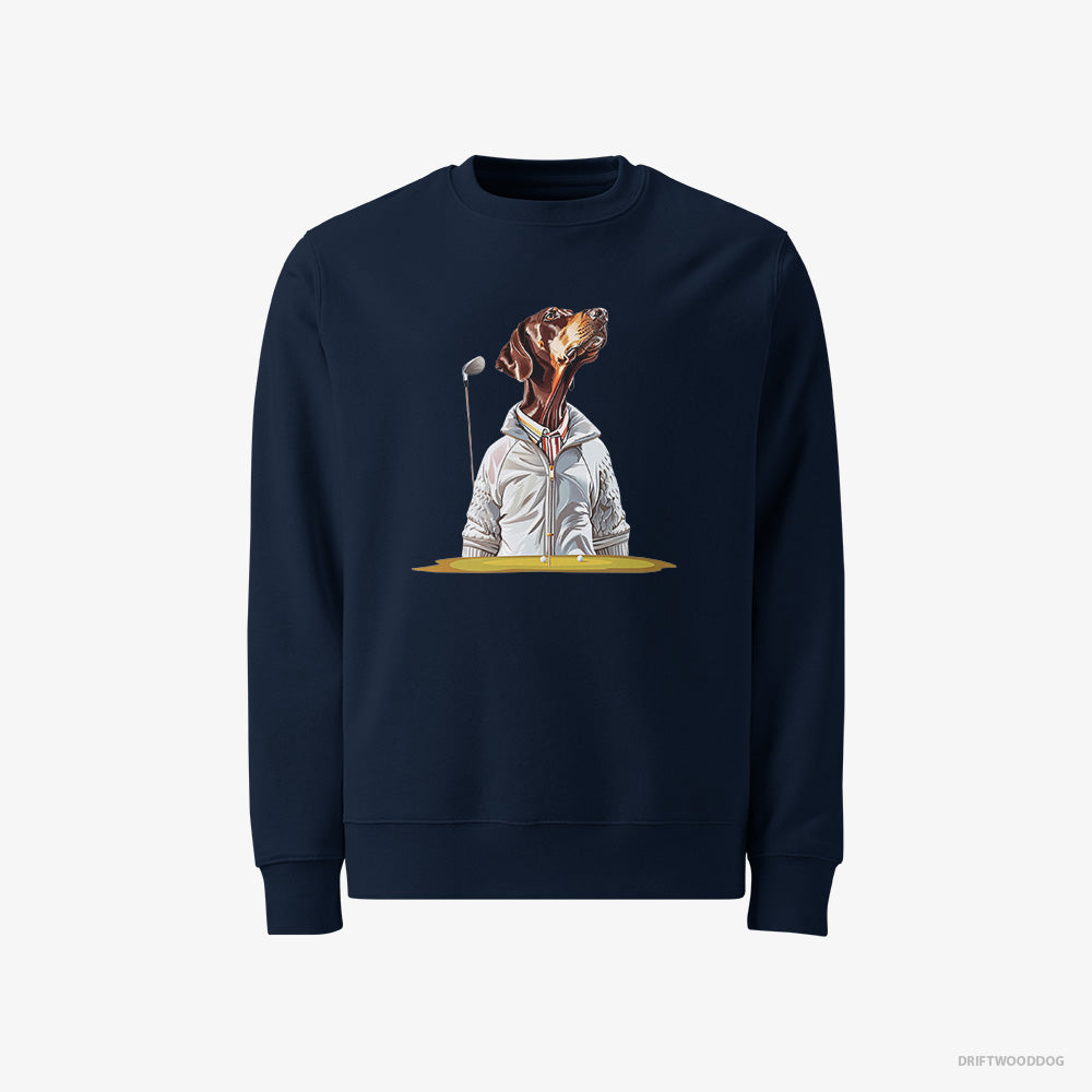 Dobermann Sweatshirt – Men Navy Sweatshirt Classic – Ready for the Golf Tournament (on White Background)