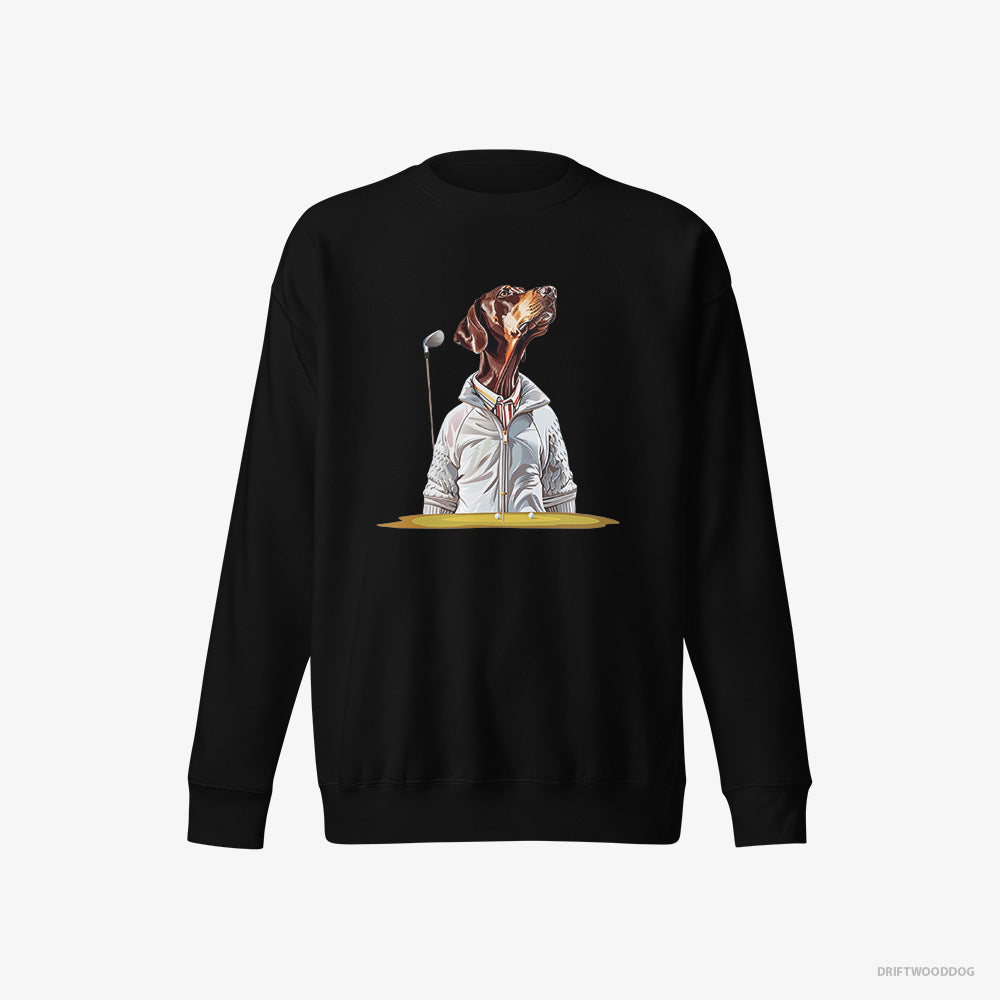 Dobermann Sweatshirt – Women Black Sweatshirt Eco-Friendly – Ready for the Golf Tournament (on White Background)