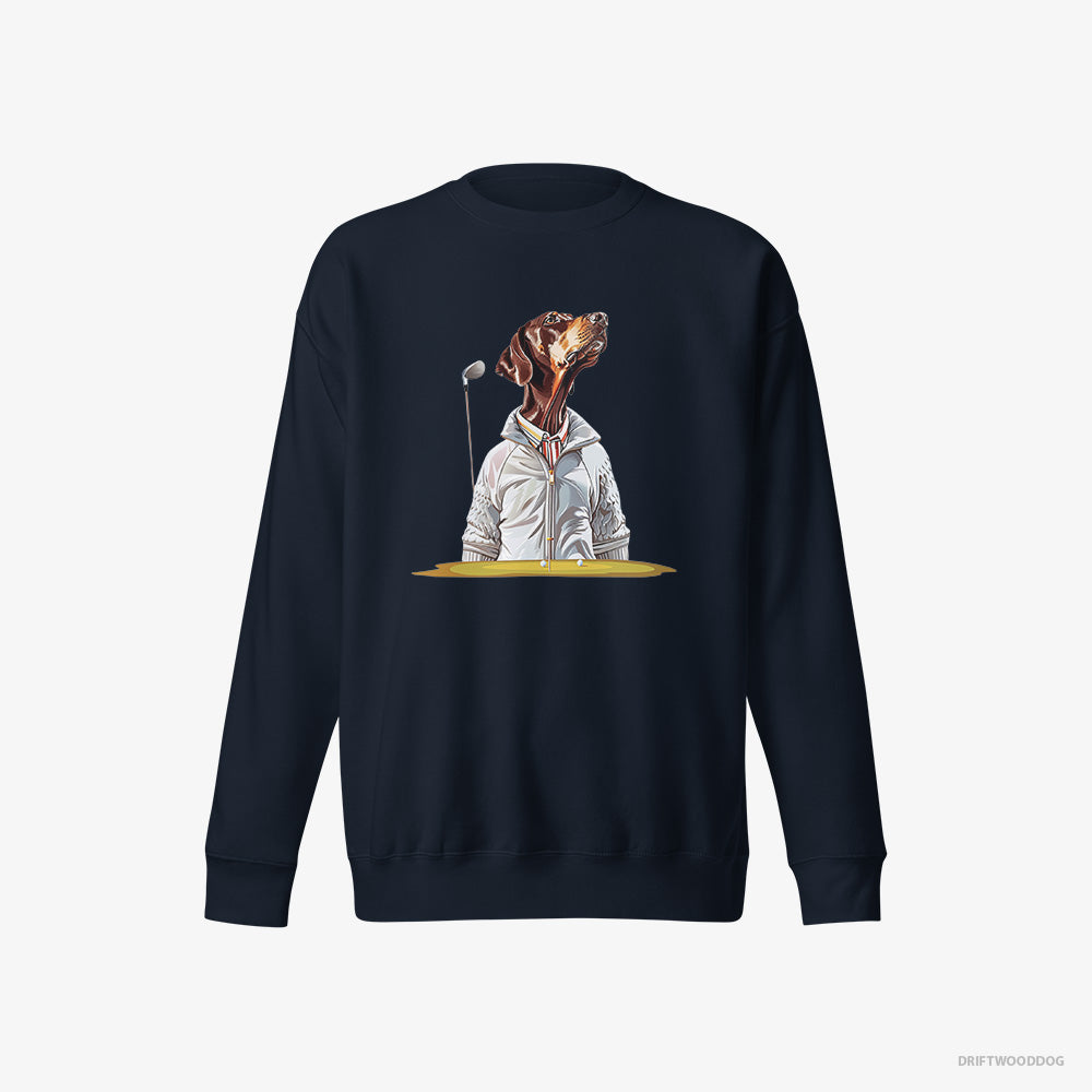 Dobermann Sweatshirt – Women Navy Sweatshirt Eco-Friendly – Ready for the Golf Tournament (on White Background)