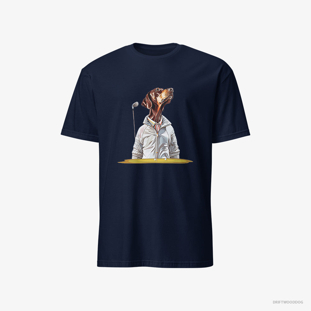 Dobermann T-Shirt – Men Navy T-Shirt Classic – Ready for the Golf Tournament (on White Background)