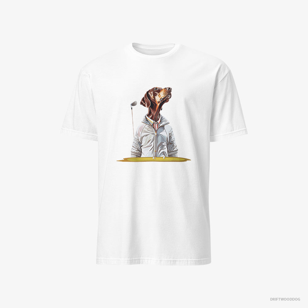 Dobermann T-Shirt – Men White T-Shirt Classic – Ready for the Golf Tournament (on White Background)