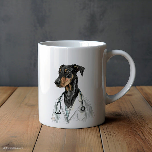 Dobermann Dressed as a Doctor Mug – Unique Dog Cups | Dog-Themed Mugs