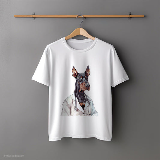 Dobermann Playing Doctor T-Shirt – Unisex Tee for Dog Lovers