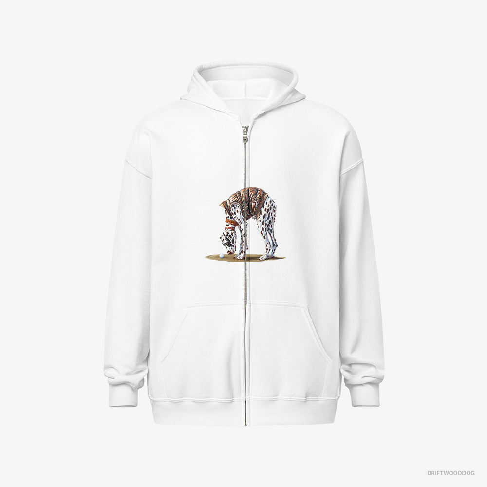 Dalmatian Hoodie – Men White Hoodie Full-Zip – on the Golf Course (on White Background)