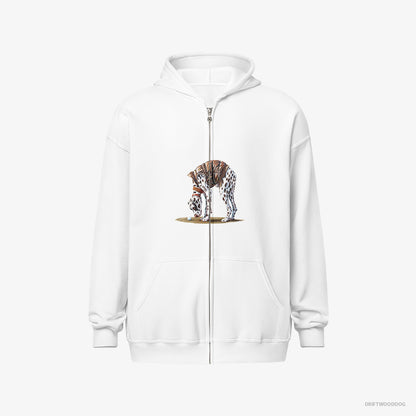 Dalmatian Hoodie – Men White Hoodie Full-Zip – on the Golf Course (on White Background)