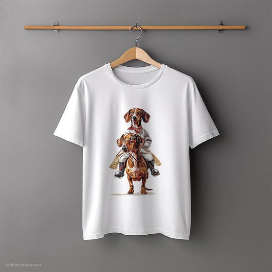 Dachshund Riding another Dachshund as a Horse T-Shirt – Unisex Tee for Dog Lovers