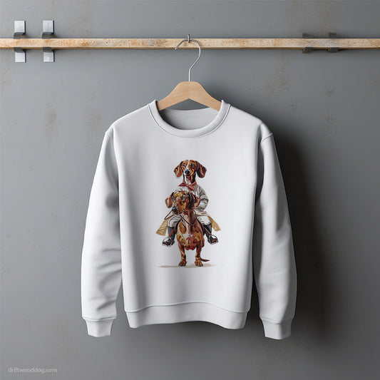 Dachshund Riding another Dachshund as a Horse Sweatshirt – Unisex Sweatshirt for Dog Lovers